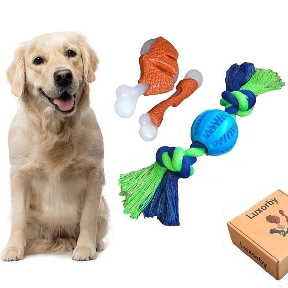 Brand New 3-Piece Dog Chew & Rope Toys Set for Aggressive Chewers Bacon Teething - Picture 1 of 9